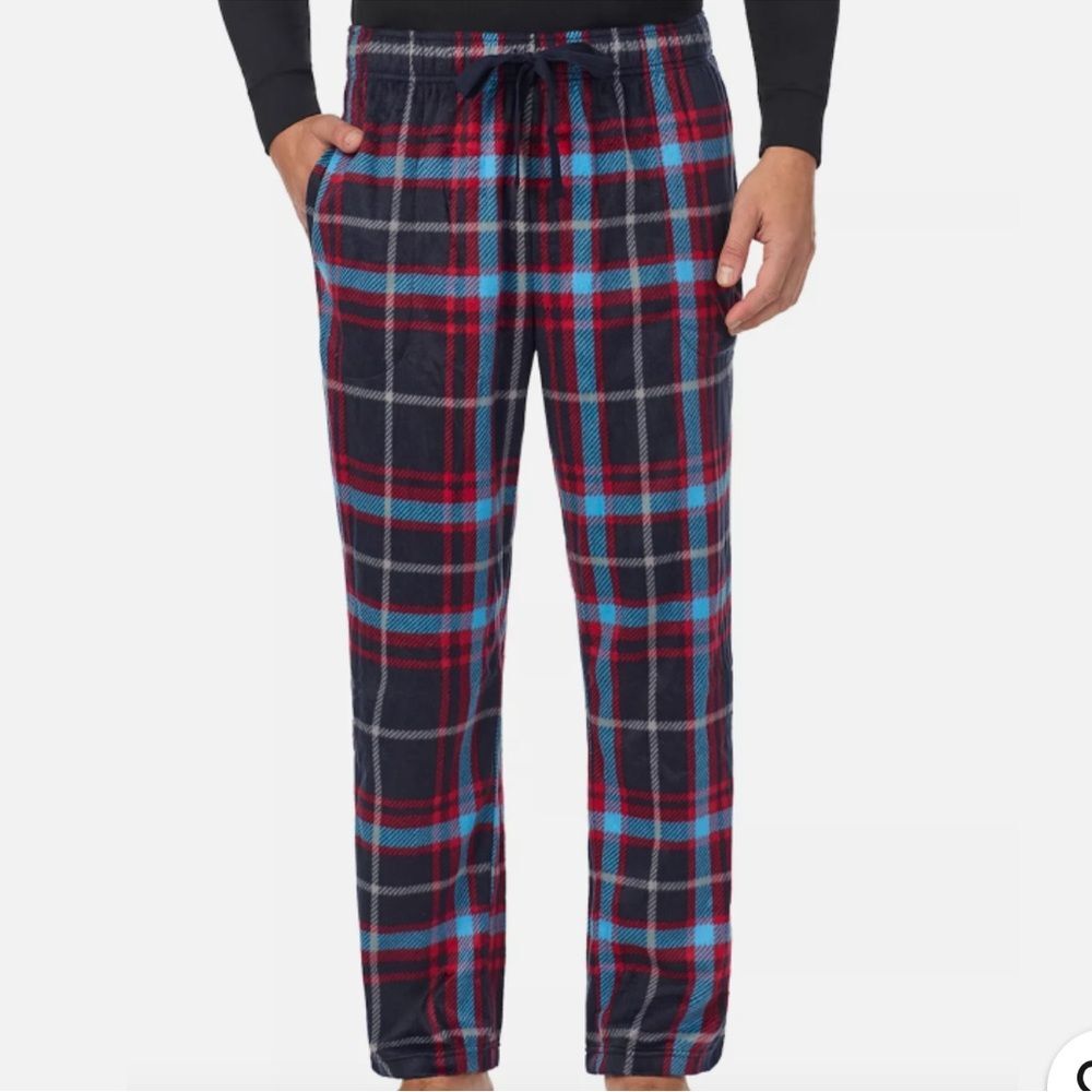 Cuddl Duds Mens XXL Pajama Pants Blue Plaid Micro Fleeece NEW Lounge Pants